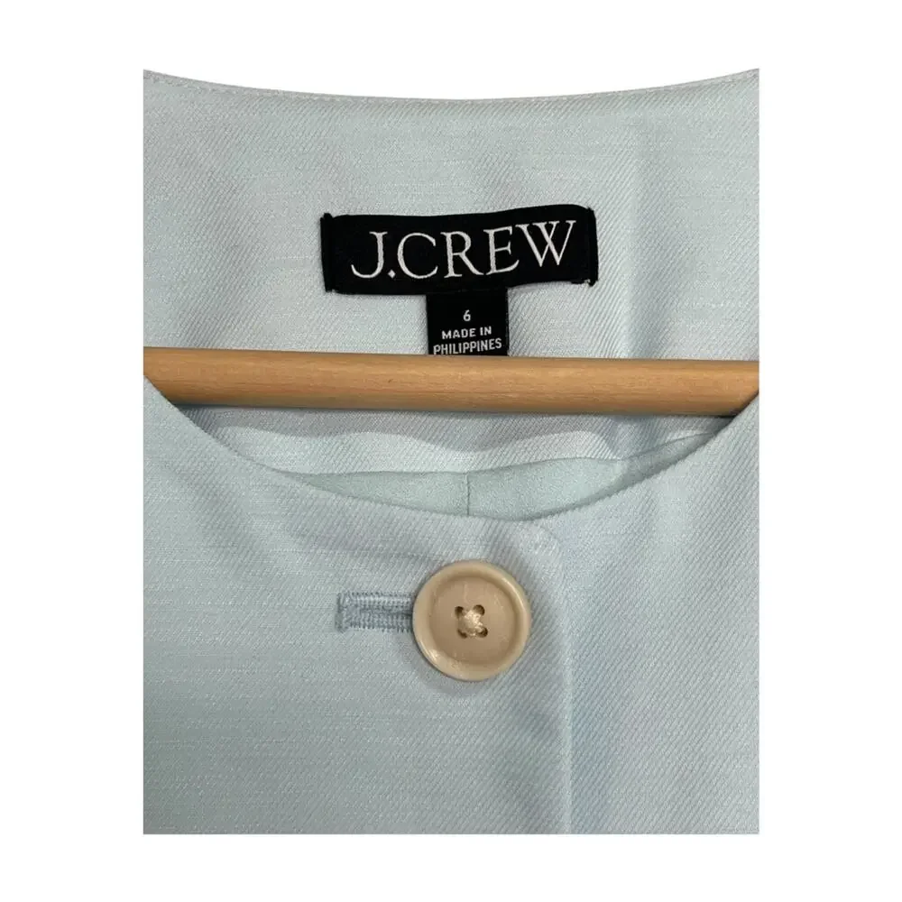 J Crew Dress Womens 6 Light Blue Linen Blend Button Front Short Sleeve Career
